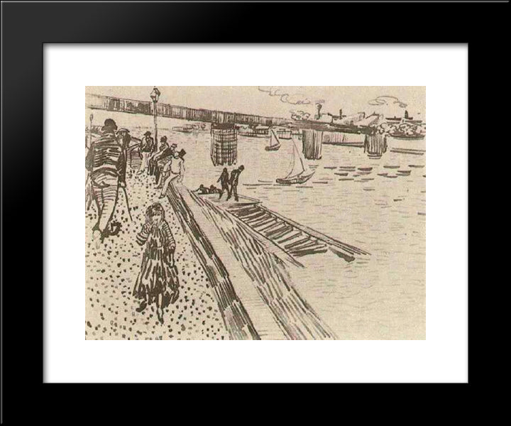 View Of A River, Quay, And Bridge 20x24 Black Modern Wood Framed Art Print Poster by Van Gogh, Vincent