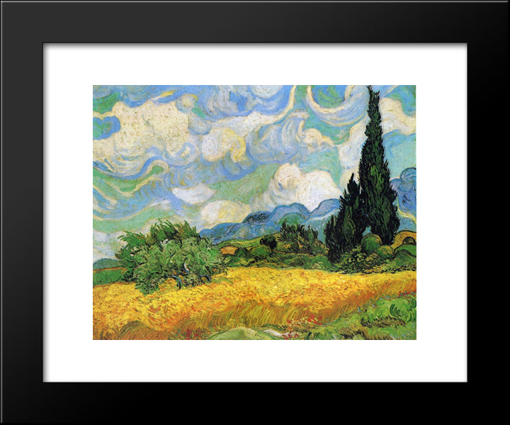 Wheat Field With Cypresses At The Haude Galline Near Eygalieres 20x24 Black Modern Wood Framed Art Print Poster by Van Gogh, Vincent