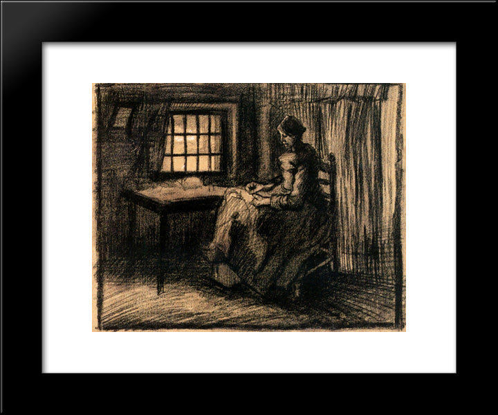 Woman Sewing 20x24 Black Modern Wood Framed Art Print Poster by Van Gogh, Vincent