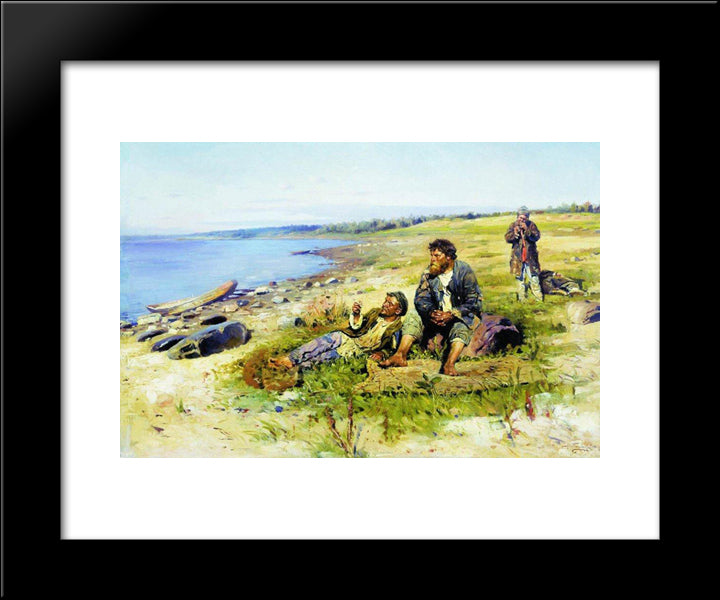 At Volga 20x24 Black Modern Wood Framed Art Print Poster by Makovsky, Vladimir