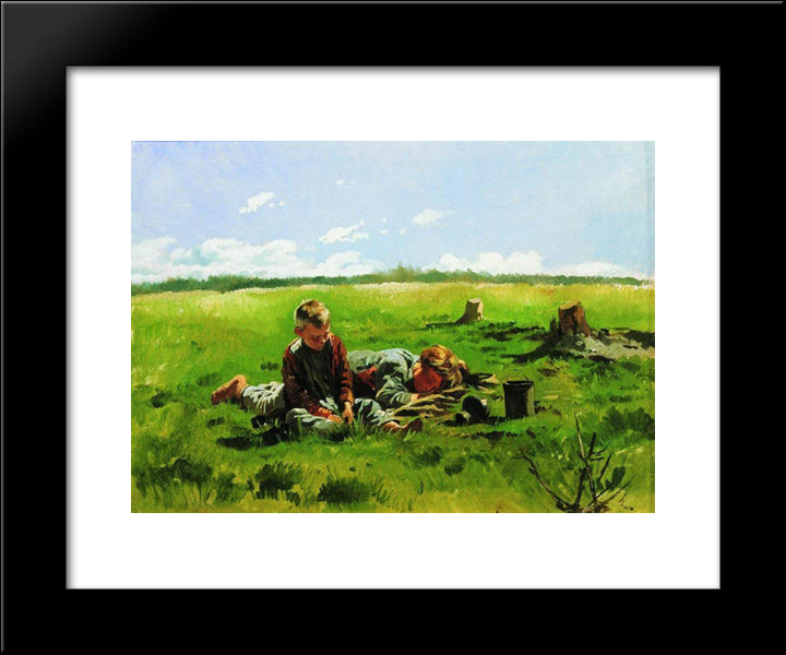 Boys In The Field 20x24 Black Modern Wood Framed Art Print Poster by Makovsky, Vladimir