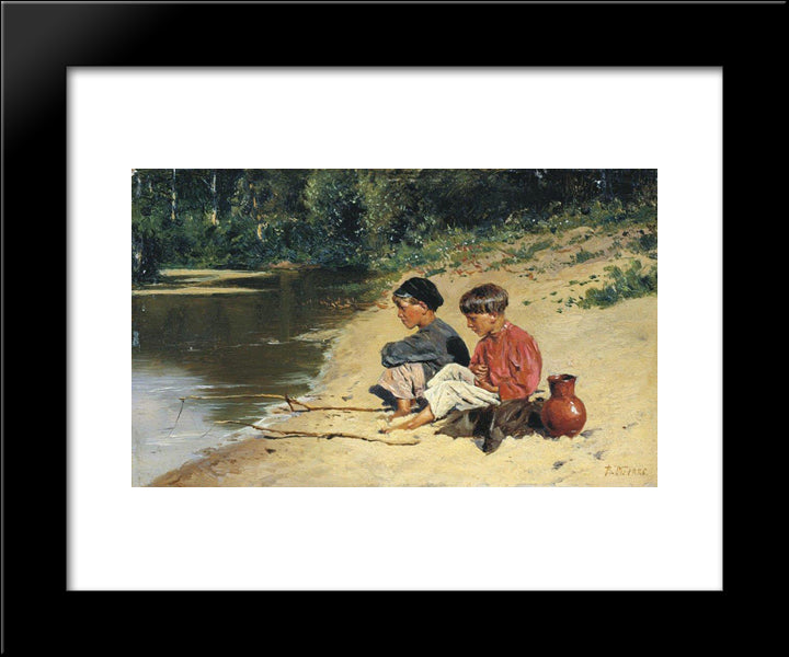 Fisherwomen 20x24 Black Modern Wood Framed Art Print Poster by Makovsky, Vladimir