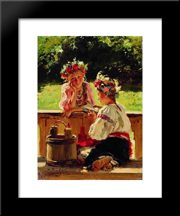 Girls Lightened By Sun 20x24 Black Modern Wood Framed Art Print Poster by Makovsky, Vladimir