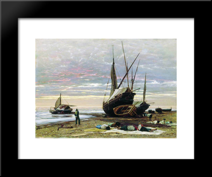 Evening. Seashore. 20x24 Black Modern Wood Framed Art Print Poster by Orlovsky, Volodymyr