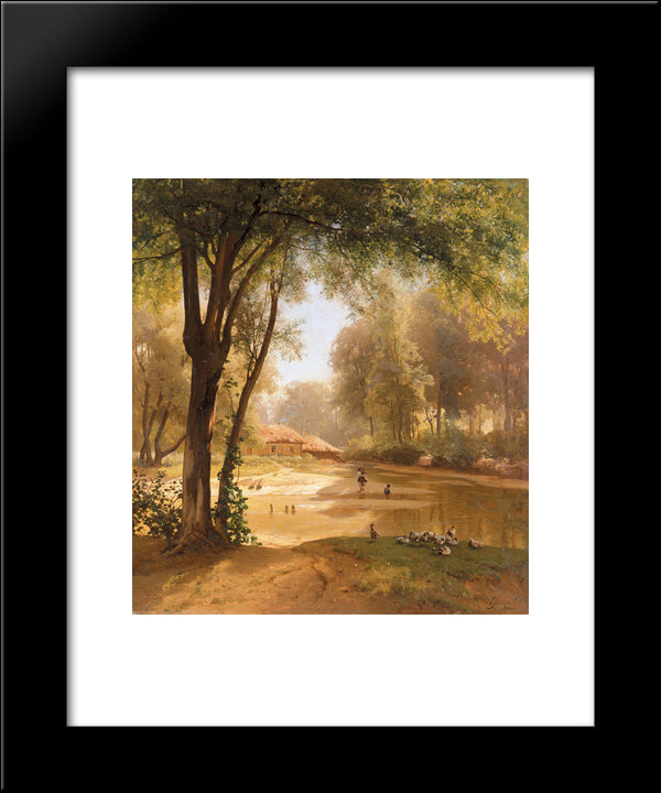 Huts In The Forest. Calm. 20x24 Black Modern Wood Framed Art Print Poster by Orlovsky, Volodymyr