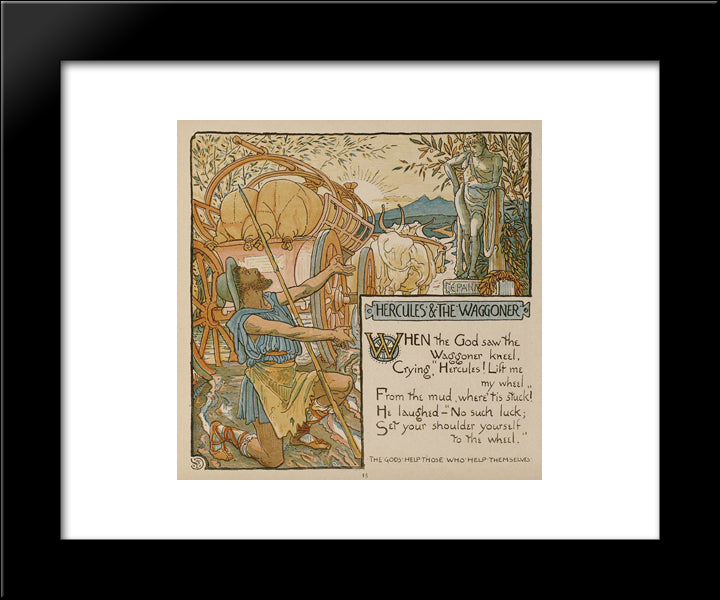 An Illustration Of The Fable Of Hercules And The Wagoner 20x24 Black Modern Wood Framed Art Print Poster by Crane, Walter