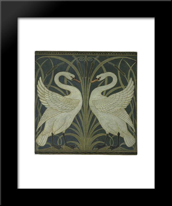 Swan And Rush And Iris Wallpaper 20x24 Black Modern Wood Framed Art Print Poster by Crane, Walter