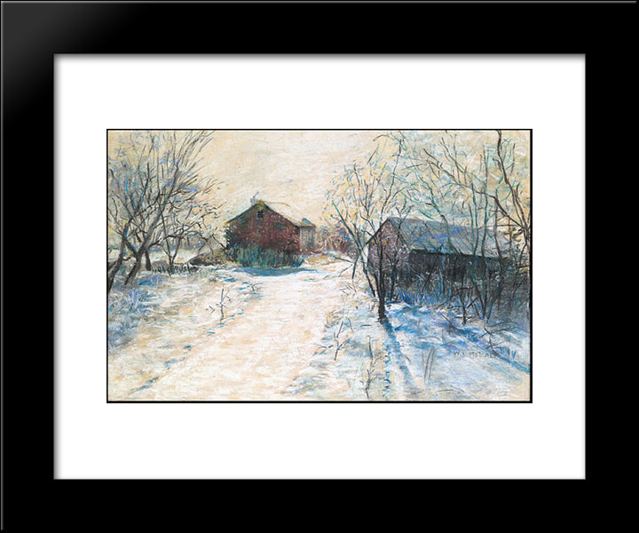 Farm Buildings In A Winter Landscape 20x24 Black Modern Wood Framed Art Print Poster by Metcalf, Willard