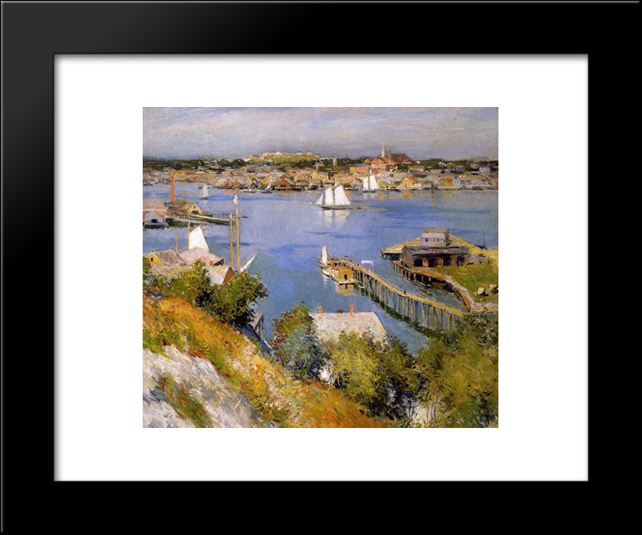 Gloucester Harbour Sun 20x24 Black Modern Wood Framed Art Print Poster by Metcalf, Willard