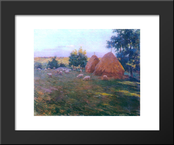 Haystacks 20x24 Black Modern Wood Framed Art Print Poster by Metcalf, Willard