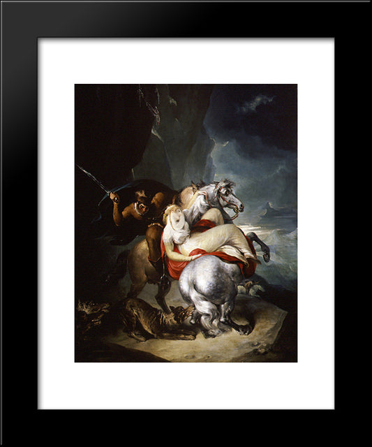 The Wolves Descending From The Alps 20x24 Black Modern Wood Framed Art Print Poster by Hamilton, William
