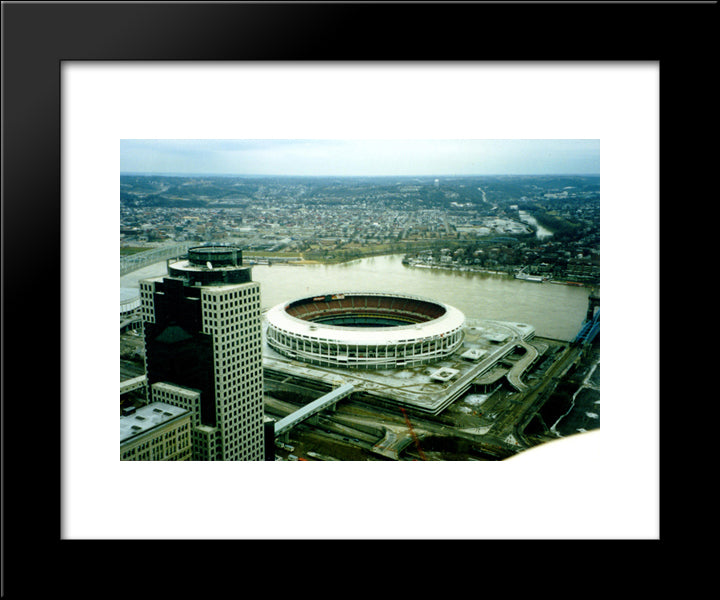 Riverfront Stadium 20x24 Black Modern Wood Framed Art Print Poster