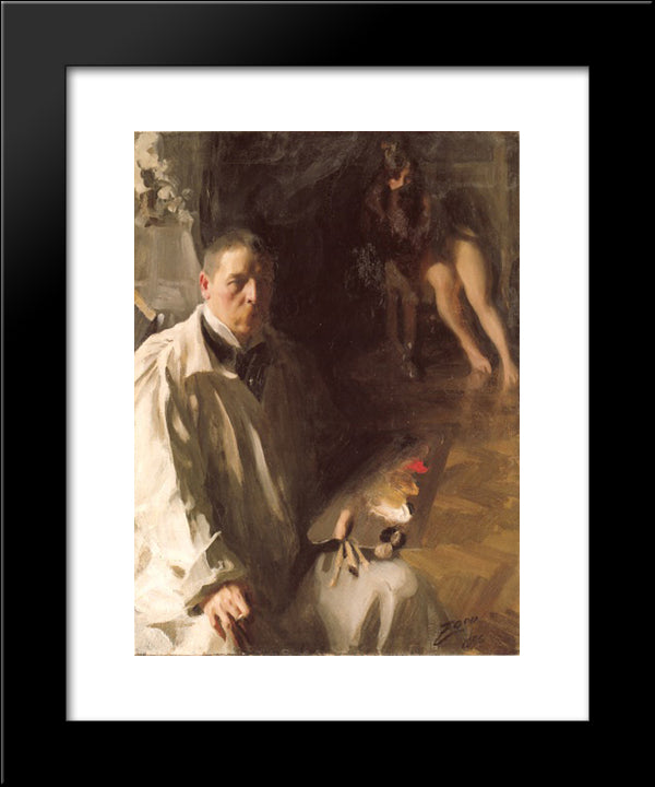Self-Portrait With A Model 20x24 Black Modern Wood Framed Art Print Poster by Zorn, Anders