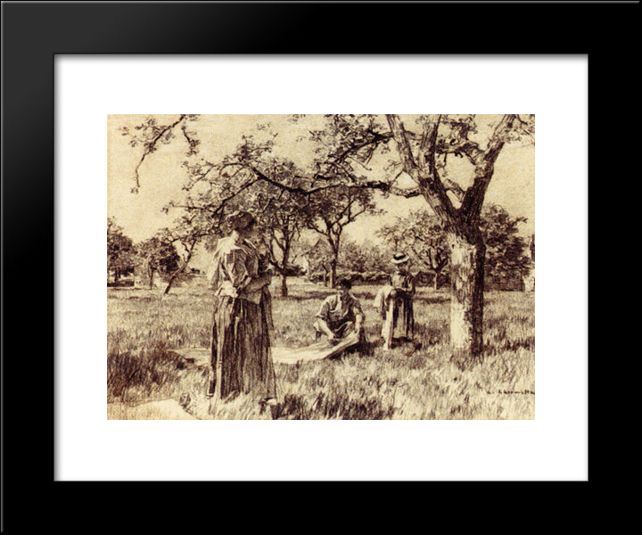 Washerwomen Setting The Linens Out To Dry 20x24 Black Modern Wood Framed Art Print Poster by L'Hermitte, Leon Augustin