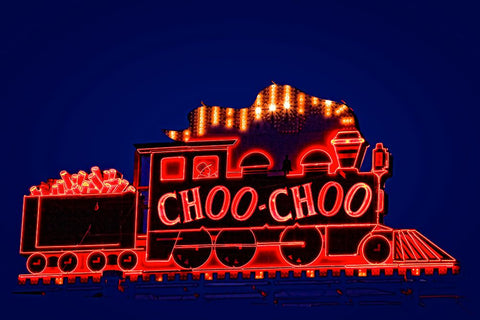 Choo Choo Sign White Modern Wood Framed Art Print with Double Matting by Lee, Rachel