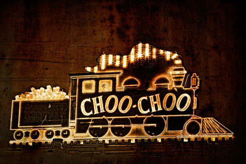 Choo Choo Sign Textured White Modern Wood Framed Art Print with Double Matting by Lee, Rachel
