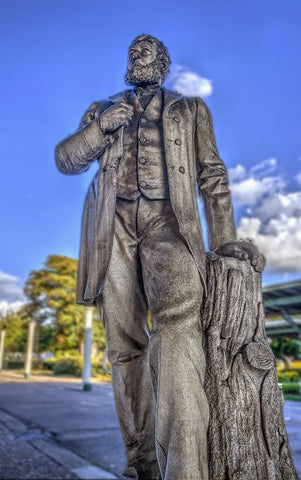 Choo Choo Statue White Modern Wood Framed Art Print with Double Matting by Lee, Rachel