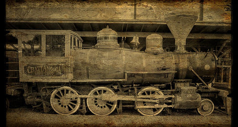 Choo Choo Train Old Photo Black Ornate Wood Framed Art Print with Double Matting by Lee, Rachel