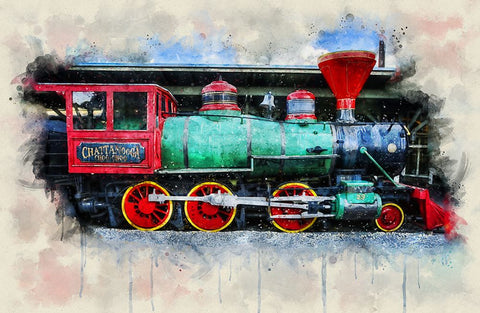 Choo Choo Train Watercolor Black Ornate Wood Framed Art Print with Double Matting by Lee, Rachel