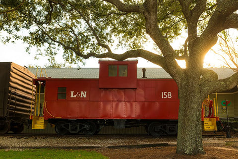 Caboose White Modern Wood Framed Art Print with Double Matting by Malone, Will