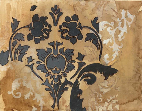 Black Damask White Modern Wood Framed Art Print with Double Matting by Adkin, Arielle