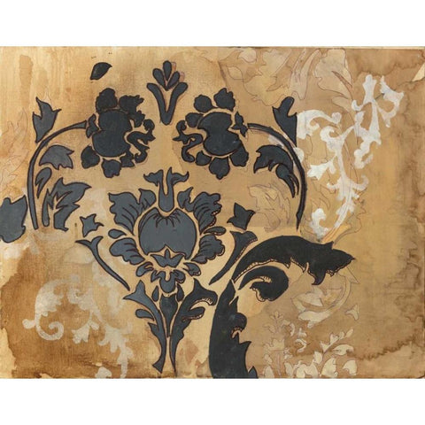 Black Damask Gold Ornate Wood Framed Art Print with Double Matting by Adkin, Arielle
