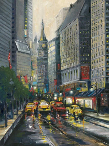 City Street I Black Ornate Wood Framed Art Print with Double Matting by Adams, J.
