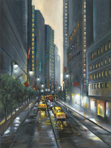 City Street II Black Ornate Wood Framed Art Print with Double Matting by Adams, J.