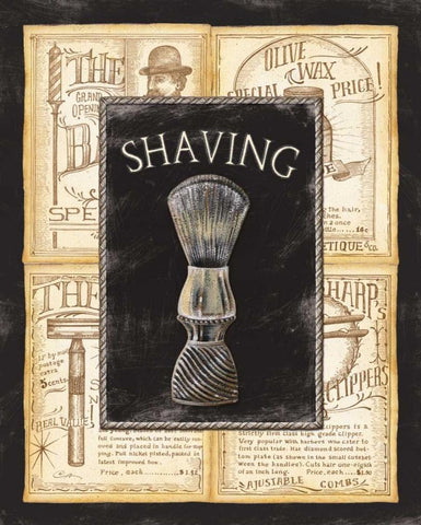 Grooming Shaving Black Ornate Wood Framed Art Print with Double Matting by Audrey, Charlene