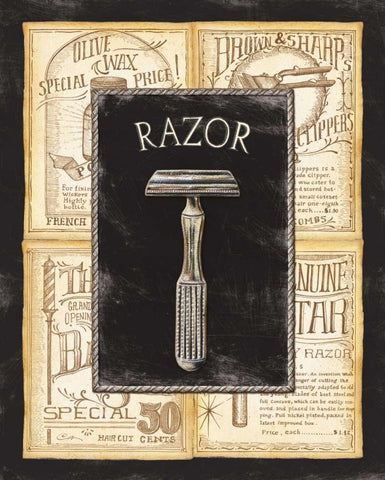 Grooming Razor Black Ornate Wood Framed Art Print with Double Matting by Audrey, Charlene