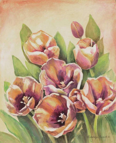 Purple Tulips II White Modern Wood Framed Art Print with Double Matting by Babbitt, Gwendolyn