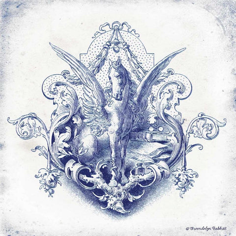 Pegasus Indigo Black Ornate Wood Framed Art Print with Double Matting by Babbitt, Gwendolyn