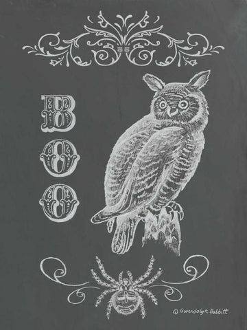 Halloween Owl Black Ornate Wood Framed Art Print with Double Matting by Babbitt, Gwendolyn