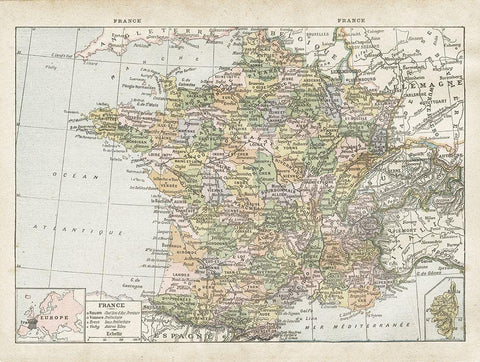 France Map White Modern Wood Framed Art Print with Double Matting by Babbitt, Gwendolyn