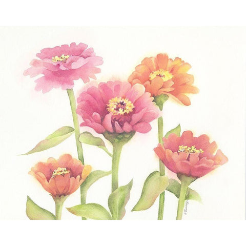 Happy Zinnias Gold Ornate Wood Framed Art Print with Double Matting by Babbitt, Gwendolyn
