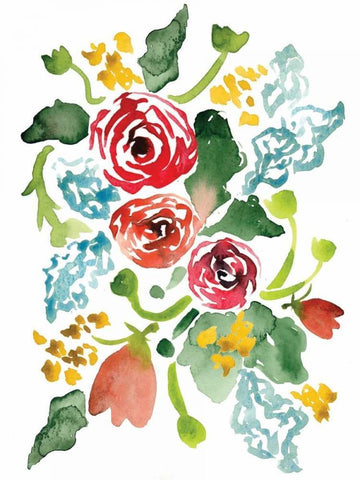 Red Floral Array I Black Ornate Wood Framed Art Print with Double Matting by Berrenson, Sara