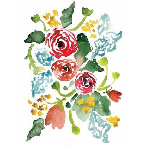 Red Floral Array I Gold Ornate Wood Framed Art Print with Double Matting by Berrenson, Sara