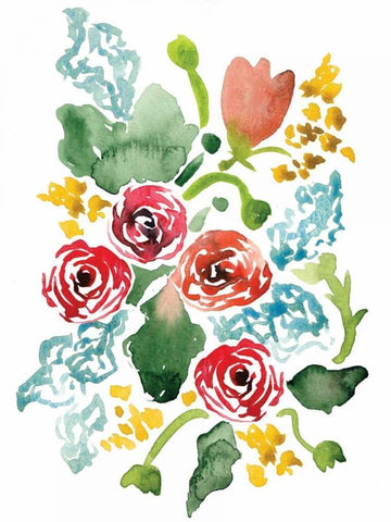 Red Floral Array II White Modern Wood Framed Art Print with Double Matting by Berrenson, Sara