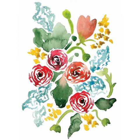Red Floral Array II Gold Ornate Wood Framed Art Print with Double Matting by Berrenson, Sara