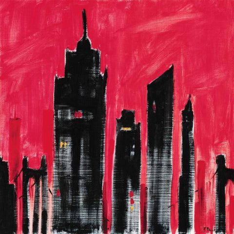 Red Cityscape Black Ornate Wood Framed Art Print with Double Matting by Brent, Paul
