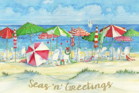 Holiday Beach Watercolor White Modern Wood Framed Art Print with Double Matting by Brent, Paul
