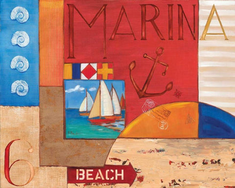 Portofino Collage II White Modern Wood Framed Art Print with Double Matting by Brent, Paul