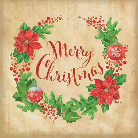 Christmas Wreath Black Ornate Wood Framed Art Print with Double Matting by Brent, Paul