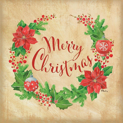 Christmas Wreath Gold Ornate Wood Framed Art Print with Double Matting by Brent, Paul