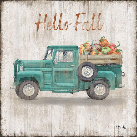 Truckin Into Fall Gold Ornate Wood Framed Art Print with Double Matting by Brent, Paul