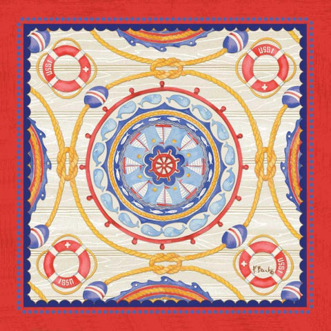Red Nautical Suzani I White Modern Wood Framed Art Print with Double Matting by Brent, Paul
