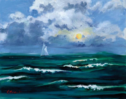 Sailboat Cloudscape Black Ornate Wood Framed Art Print with Double Matting by Brent, Paul