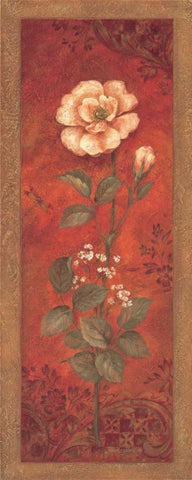 Rose with Babys Breath Black Ornate Wood Framed Art Print with Double Matting by Gladding, Pamela