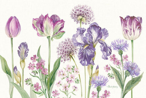 Purple Flowers White Modern Wood Framed Art Print with Double Matting by Gladding, Pamela