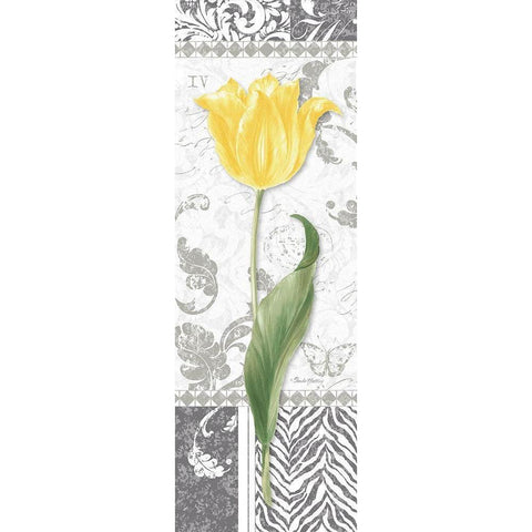 Damask Gray Tulip Panel I Gold Ornate Wood Framed Art Print with Double Matting by Gladding, Pamela
